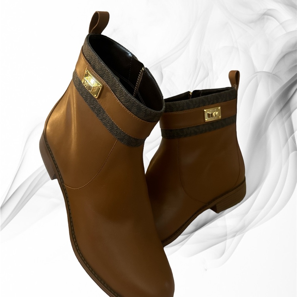 Michael Kors Tan Ankle Boots with Gold Buckle